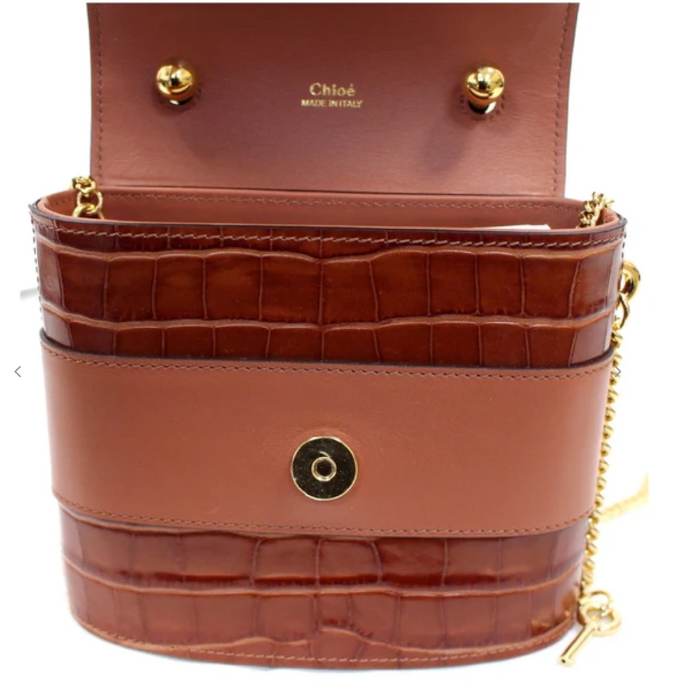 CHLOE
Aby Lock Small Embossed/Calfskin Leather Chain Shoulder Bag Brown - Picture 5 of 16